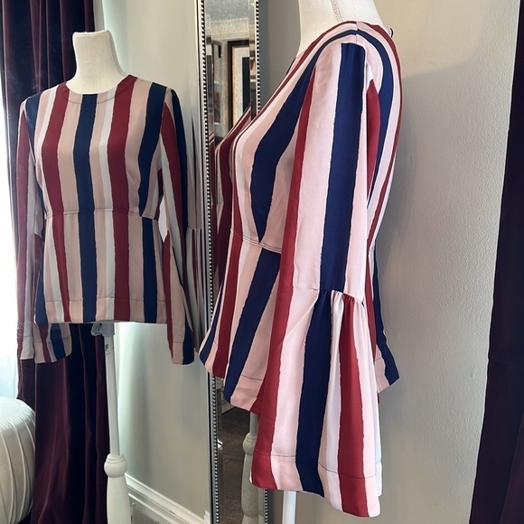 BCBGMAXAZRIA Striped Bell Sleeve Top Size Small - Picture 4 of 11